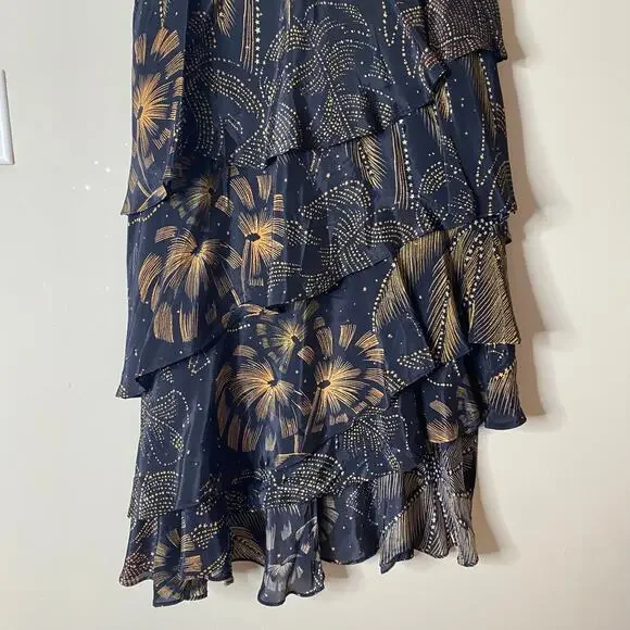 FARM RIO Golden Foliage Layered Asymmetrical Ruffle Maxi Skirt Medium - Picture 4 of 9